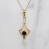 Edwardian Lavalier Necklace with Sapphire & Pearls