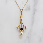 Edwardian Lavalier Necklace with Sapphire & Pearls