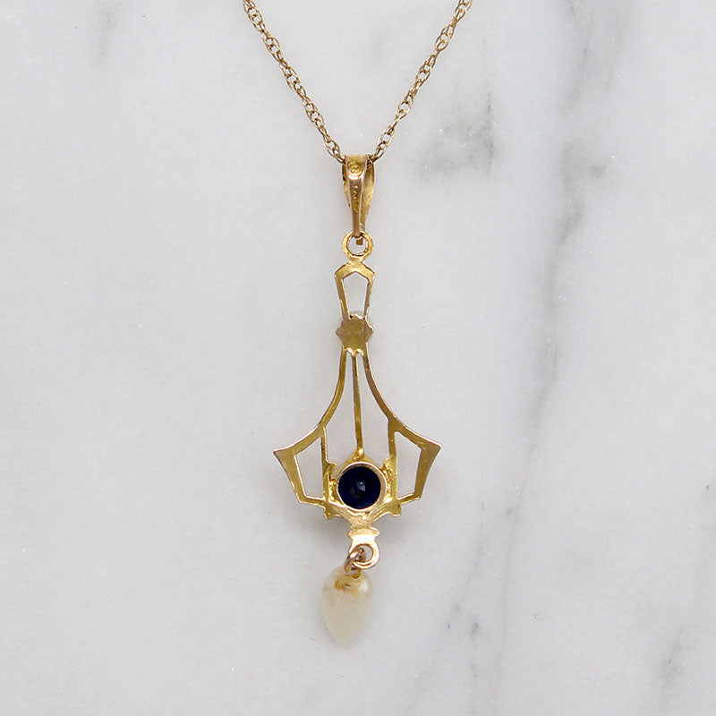 Edwardian Lavalier Necklace with Sapphire & Pearls