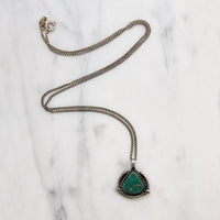 Gorgeous Green Turquoise & Sterling Pendant Signed "Rue"