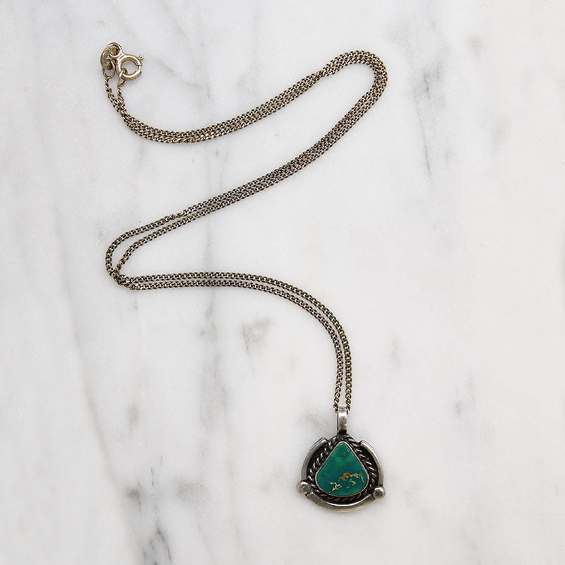 Gorgeous Green Turquoise & Sterling Pendant Signed "Rue"