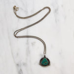 Gorgeous Green Turquoise & Sterling Pendant Signed "Rue"