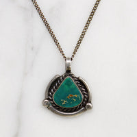 Gorgeous Green Turquoise & Sterling Pendant Signed "Rue"