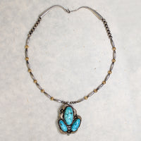 Superb Turquoise on Sterling & Gold Bead Necklace