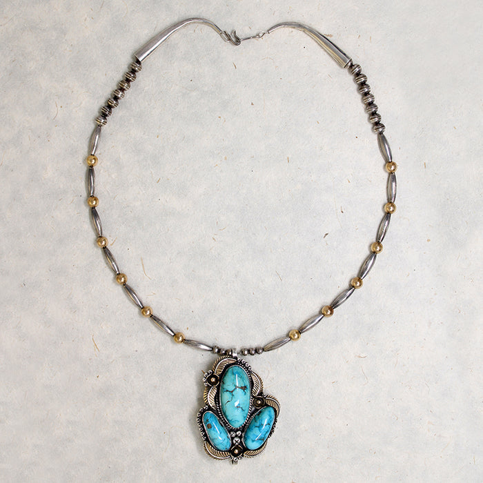 Superb Turquoise on Sterling & Gold Bead Necklace
