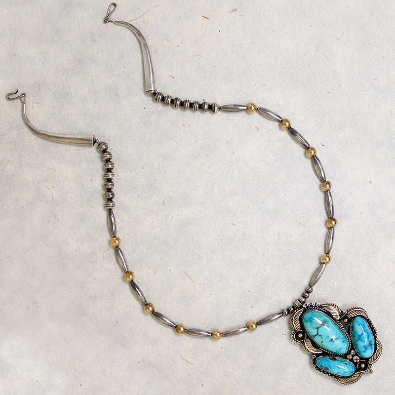Superb Turquoise on Sterling & Gold Bead Necklace