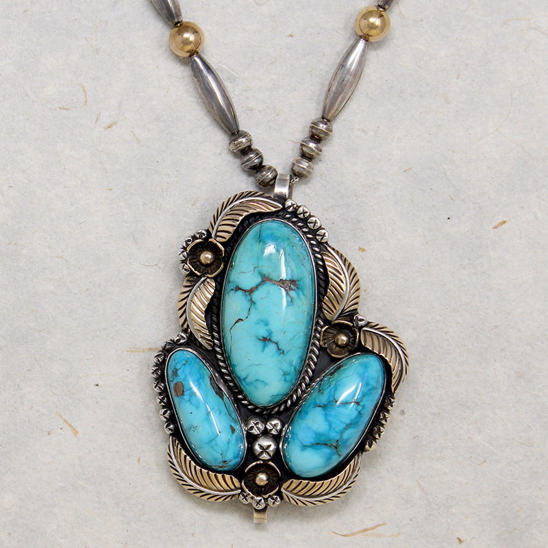Superb Turquoise on Sterling & Gold Bead Necklace