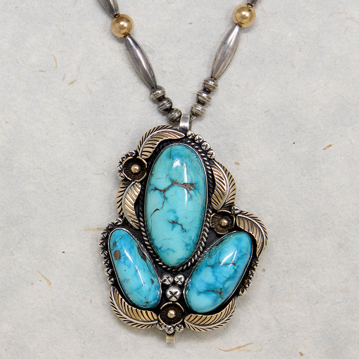 Superb Turquoise on Sterling & Gold Bead Necklace