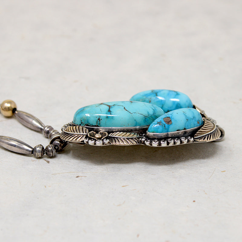 Superb Turquoise on Sterling & Gold Bead Necklace