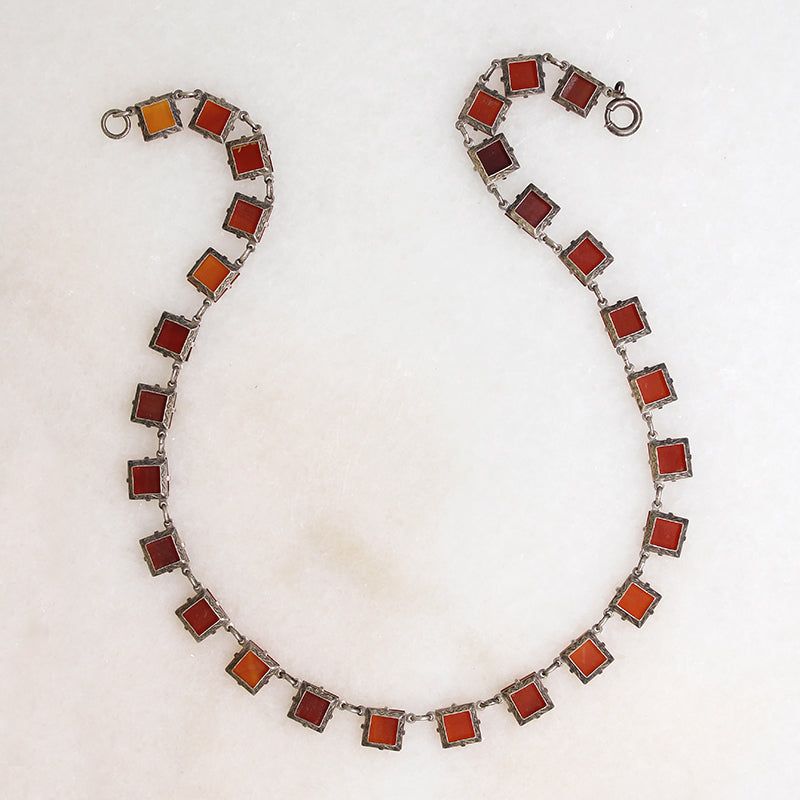 Carnelian & Sterling Art Deco Necklace