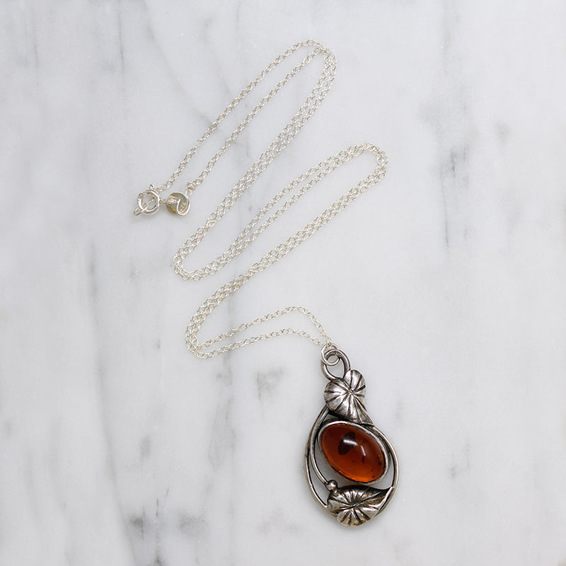 Leafy Amber & Sterling Silver Necklace