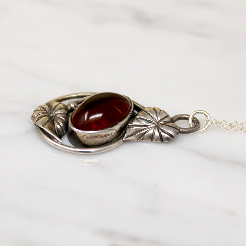 Leafy Amber & Sterling Silver Necklace