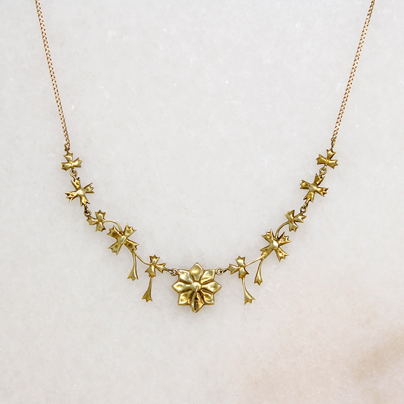 Delicate Gold & Pearl Flower Swag Necklace