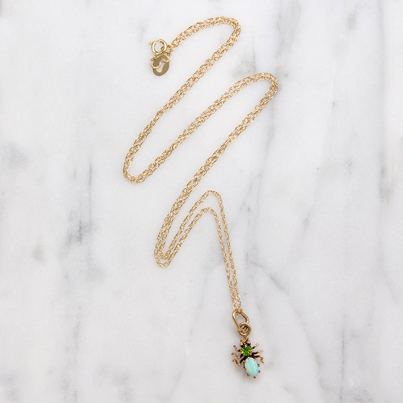 Wee Opal & Green Garnet Insect Necklace