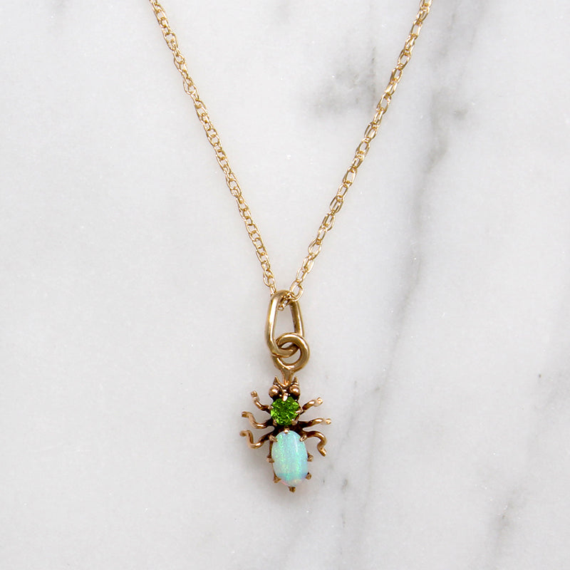 Wee Opal & Green Garnet Insect Necklace