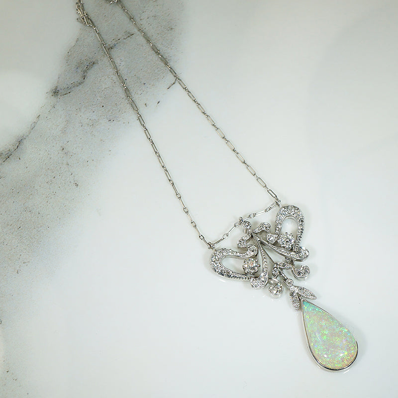 Gorgeous Antique Diamond and Opal Edwardian Necklace