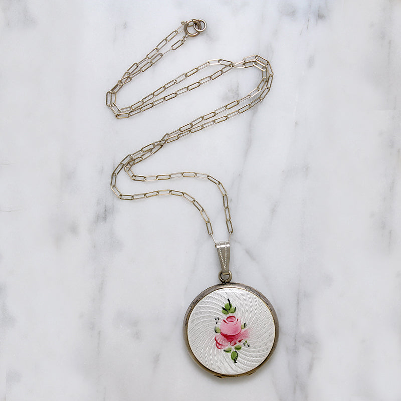 Romantic Mid Century Enamelled Rose Locket