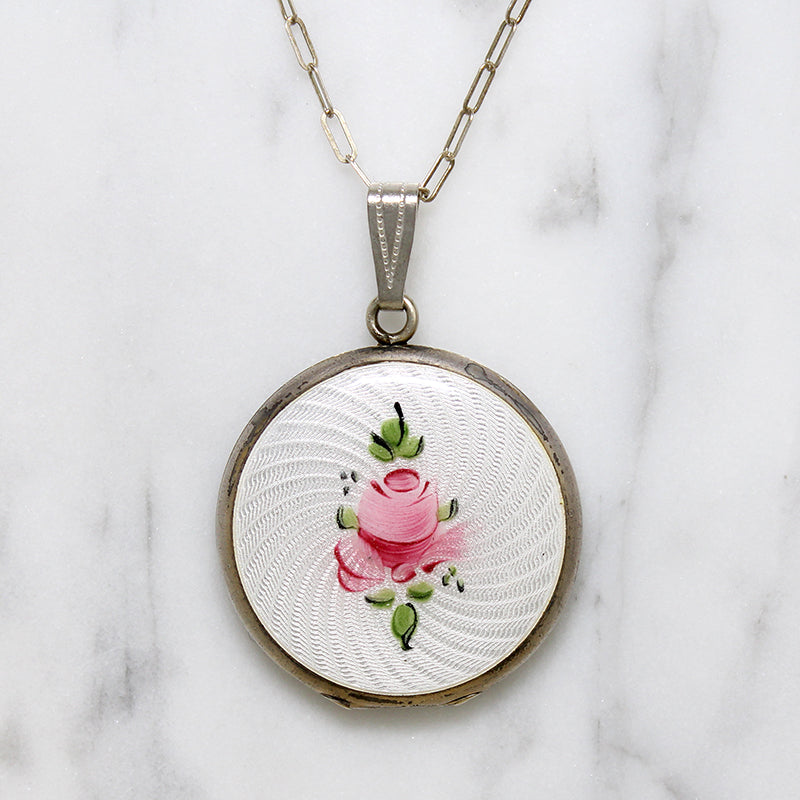 Romantic Mid Century Enamelled Rose Locket