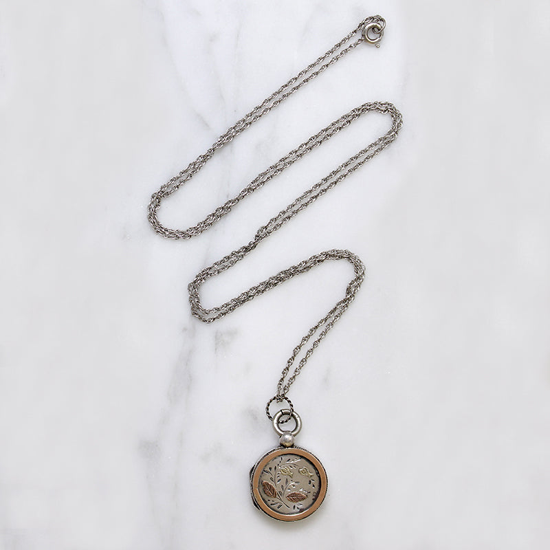 Victorian Engraved Sterling Locket with Gold Details