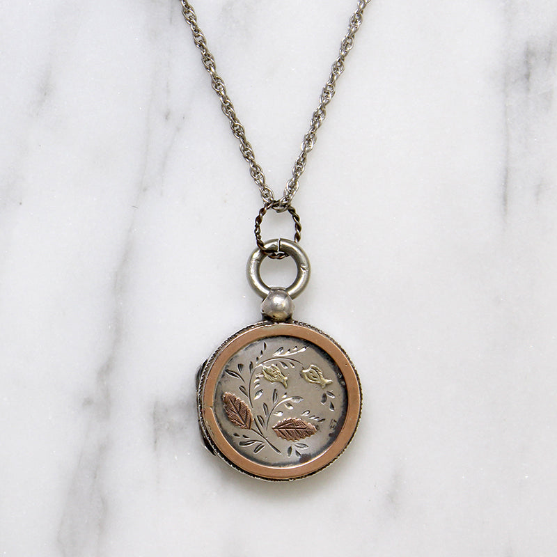 Victorian Engraved Sterling Locket with Gold Details