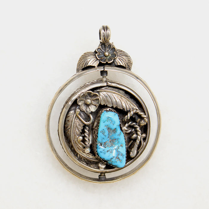 Turquoise & Coral Navajo Spinner Pendant