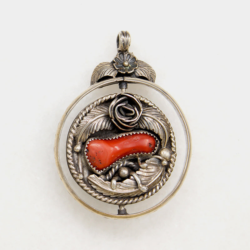 Turquoise & Coral Navajo Spinner Pendant