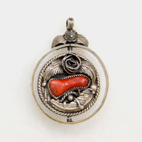 Turquoise & Coral Navajo Spinner Pendant