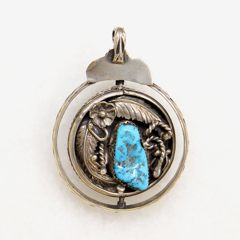 Turquoise & Coral Navajo Spinner Pendant