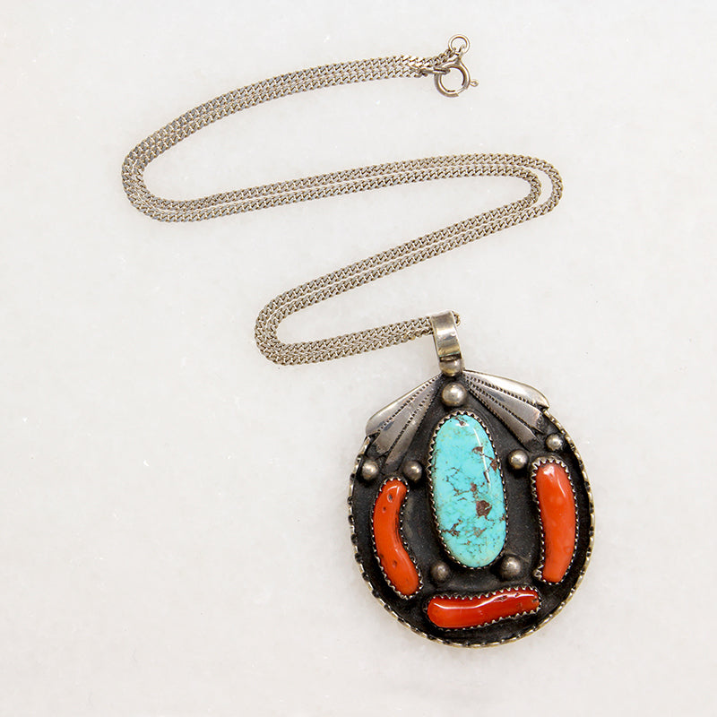 Coral & Turquoise in Attractive Silver Necklace