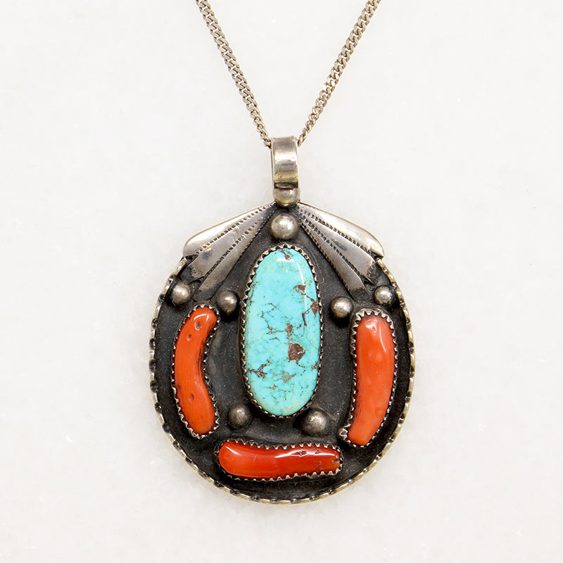 Coral & Turquoise in Attractive Silver Necklace