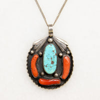Coral & Turquoise in Attractive Silver Necklace