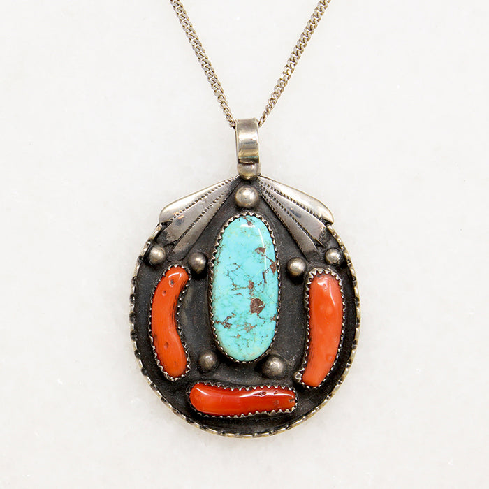 Coral & Turquoise in Attractive Silver Necklace