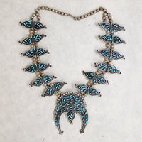 Turquoise Needlepoint Squash Blossom Necklace by W. Begay