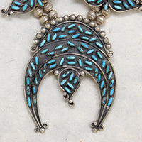 Turquoise Needlepoint Squash Blossom Necklace by W. Begay