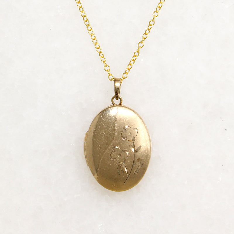 Oval Gold Fill Locket Engraved with Flowers