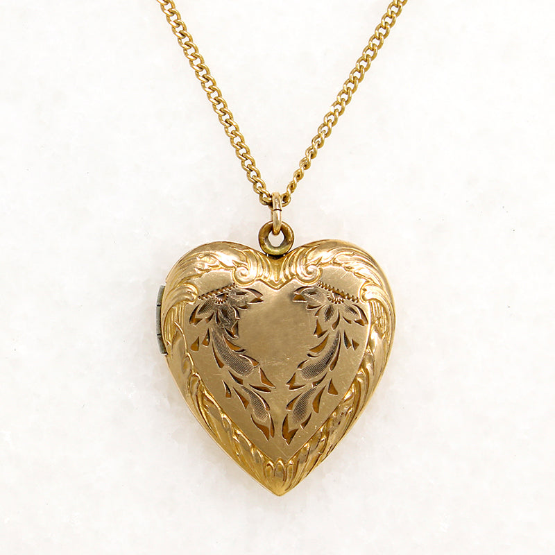 Ornate 1930s Engraved Gold Fill Heart Locket