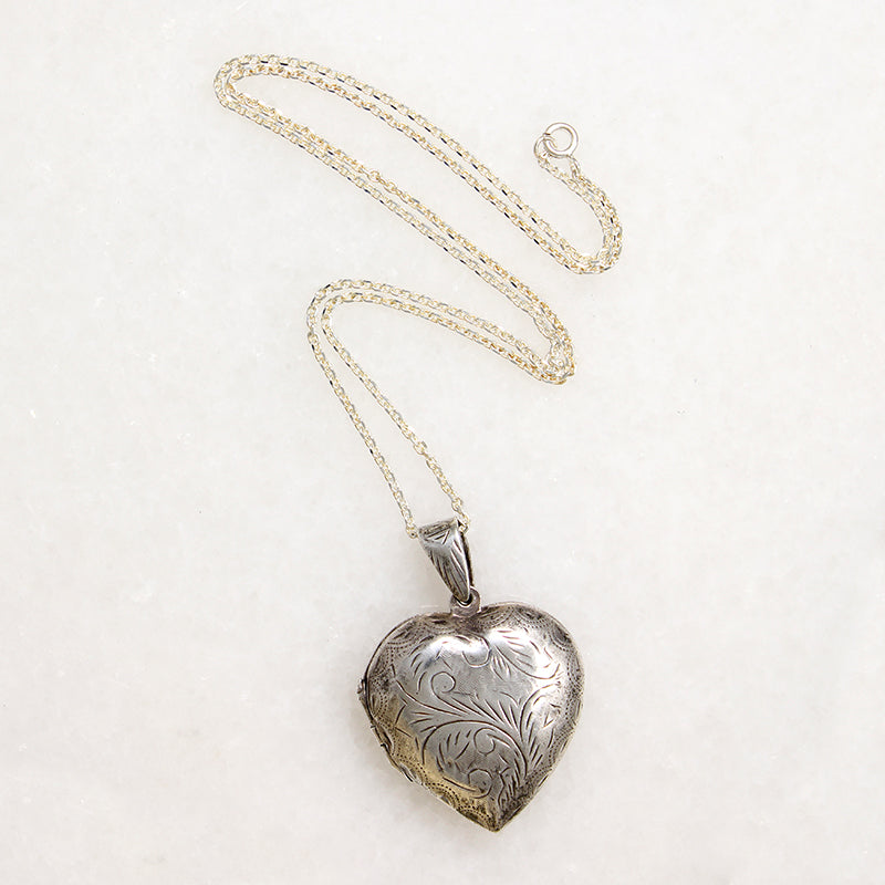 Large Engraved Sterling Silver Heart Locket