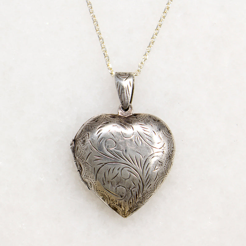 Large Engraved Sterling Silver Heart Locket