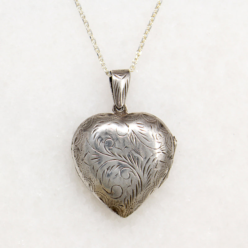Large Engraved Sterling Silver Heart Locket