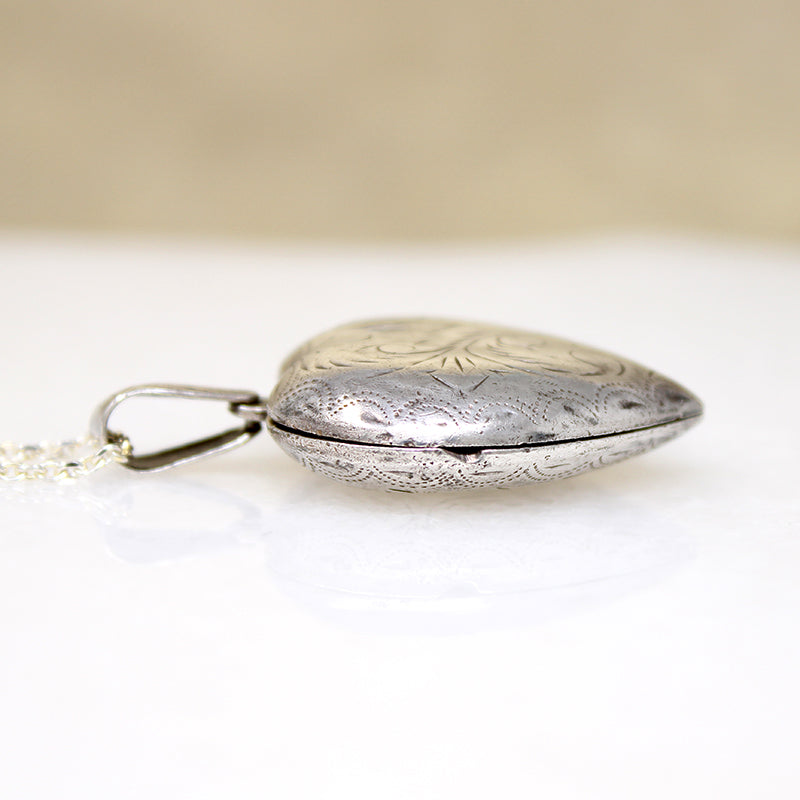 Large Engraved Sterling Silver Heart Locket