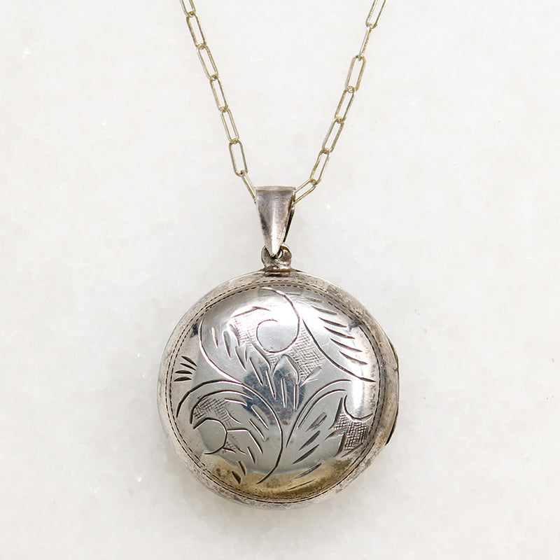 Chubby Round Engraved Sterling Silver Locket