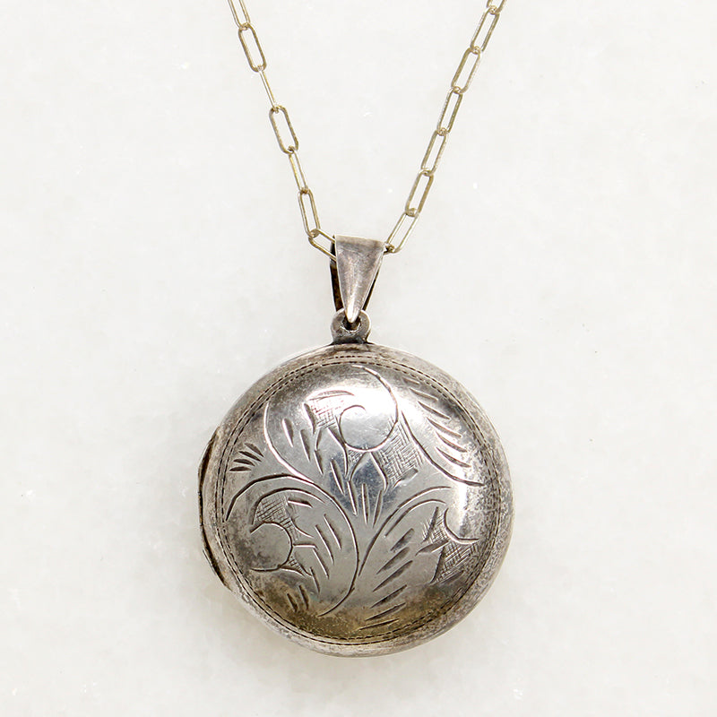 Chubby Round Engraved Sterling Silver Locket