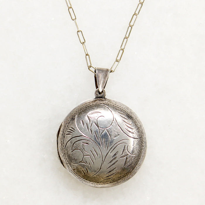 Chubby Round Engraved Sterling Silver Locket