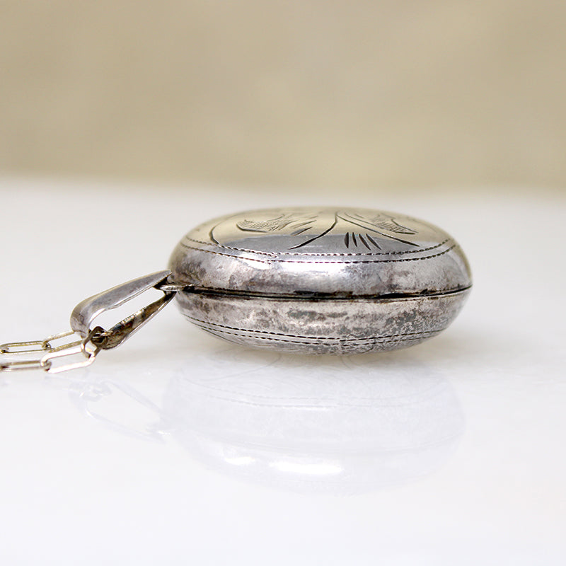 Chubby Round Engraved Sterling Silver Locket