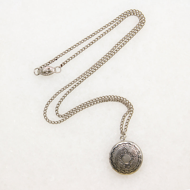 Engraved Round Silver-Tone Locket