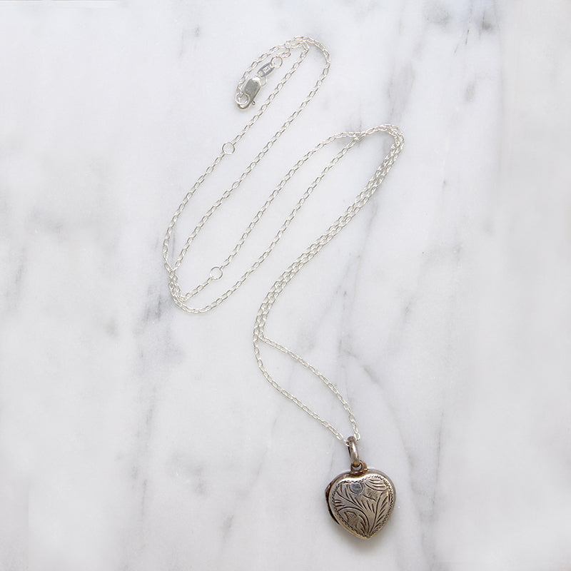 Romantic Engraved Sterling Silver Heart Locket