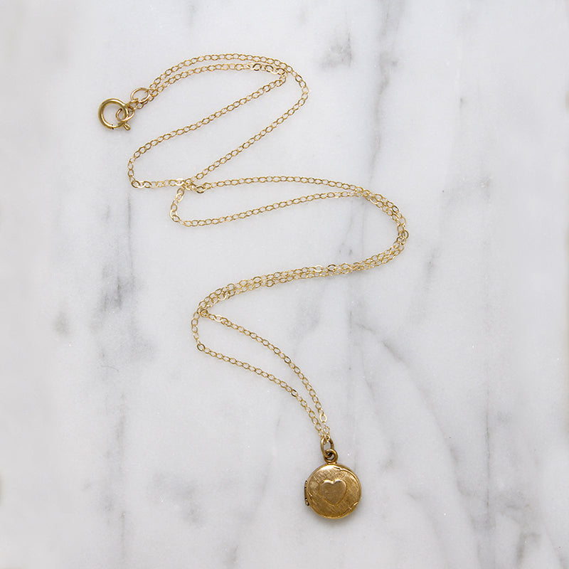 Tiny Round Locket with Engraved Heart