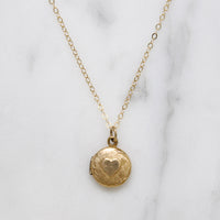 Tiny Round Locket with Engraved Heart