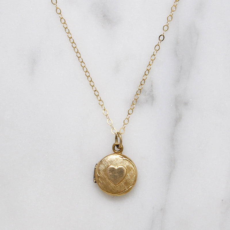 Tiny Round Locket with Engraved Heart