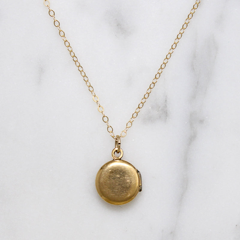 Tiny Round Locket with Engraved Heart
